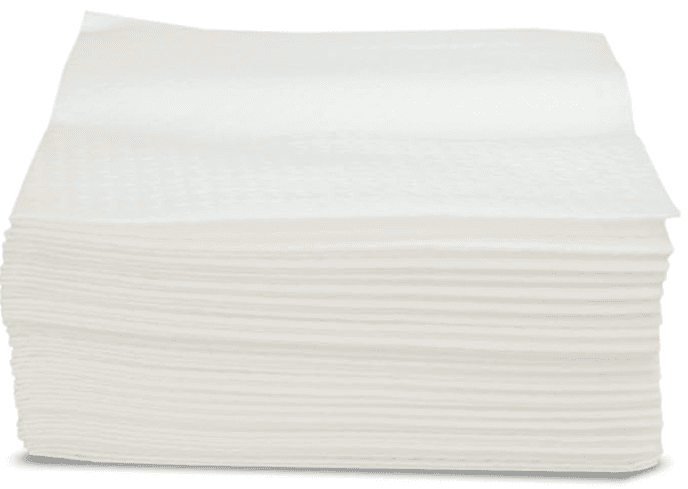 A stack of white, folded paper towels arranged neatly, showing the thickness and layered structure.